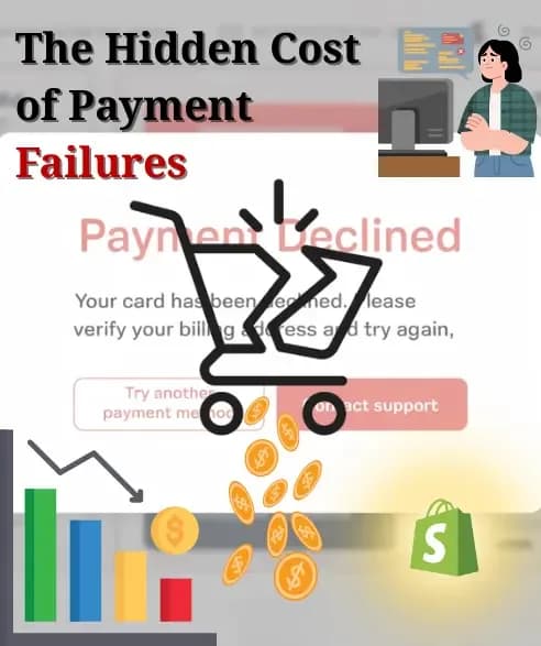 Infographic illustrating how payment failure rates in Shopify stores compound into annual revenue loss and reduced customer lifetime value