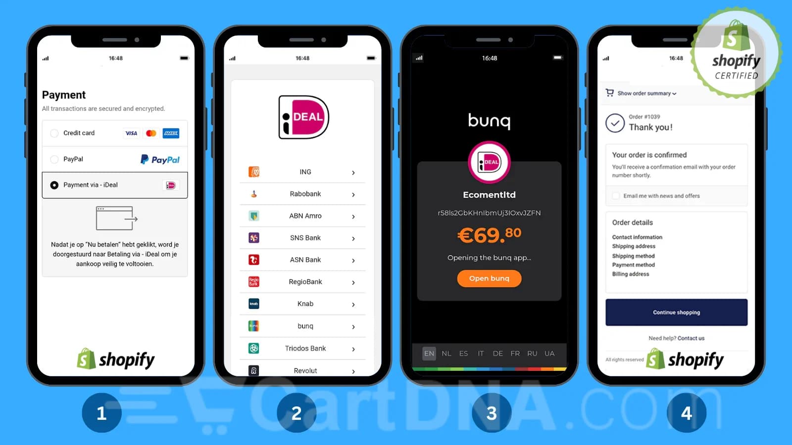 Dutch ecommerce payment checkout setup โ iDEAL bank selector, Klarna BNPL, and Apple Pay configuration for Shopify stores targeting Netherlands customers