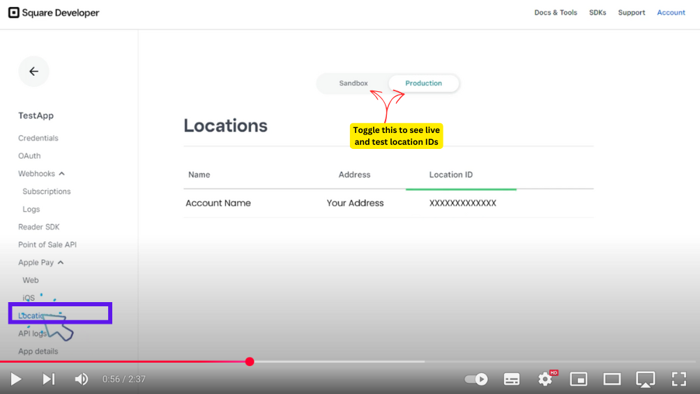How to find Square Location IDs from Square Developer account